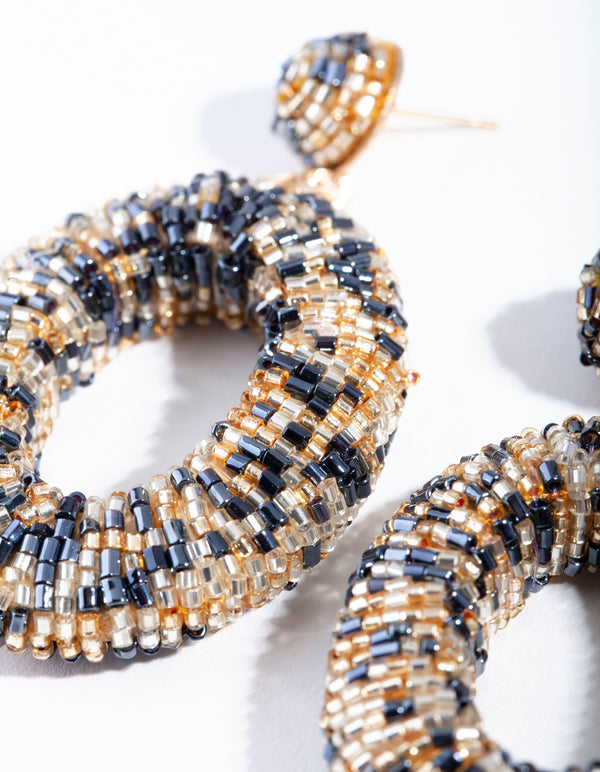 Gold & Navy Oval Bead Earrings