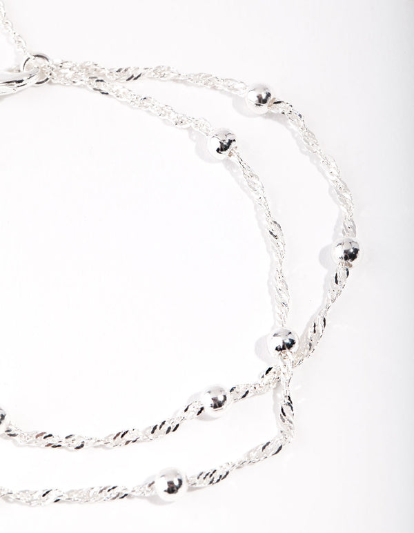 Silver 2 Row Chain & Ball Bracelet