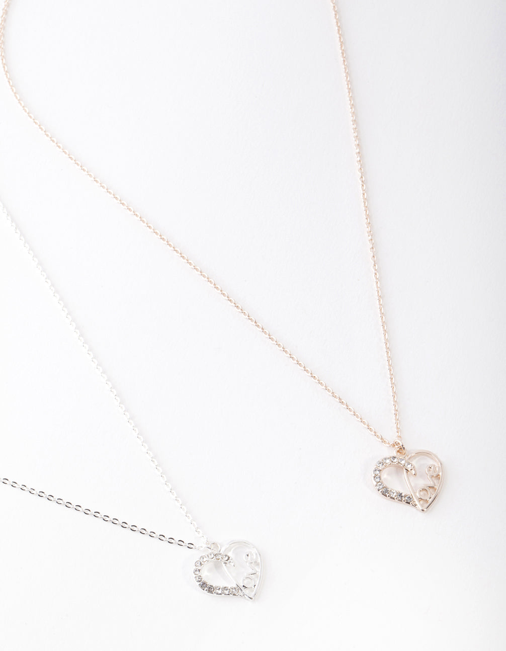Mixed Metal Diamante Love Heart Necklace Pack