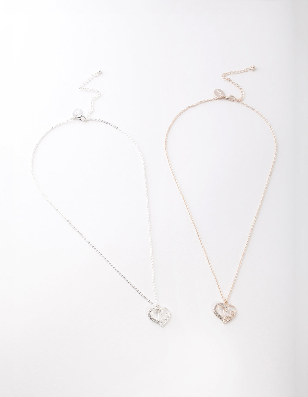 Mixed Metal Diamante Love Heart Necklace Pack