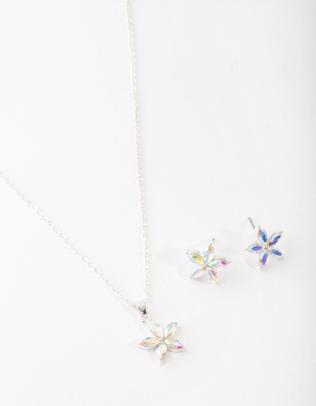 Silver Flower Earrings & Necklace Set