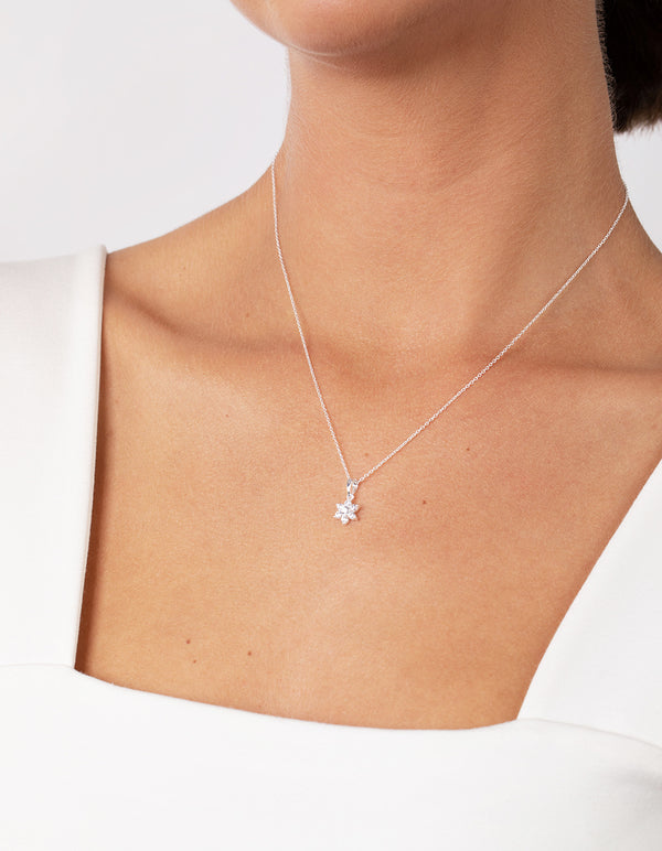 Sterling Silver Cubic Zirconia Flower Necklace