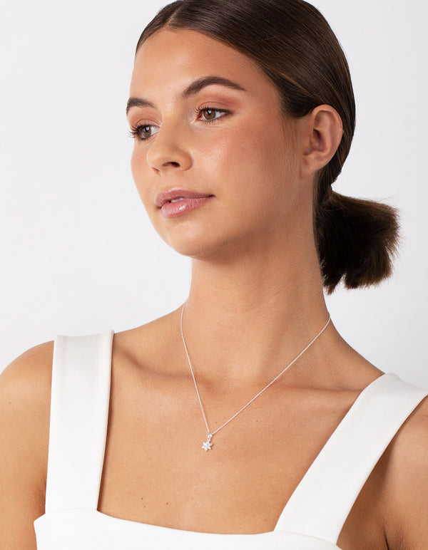 Sterling Silver Cubic Zirconia Flower Necklace