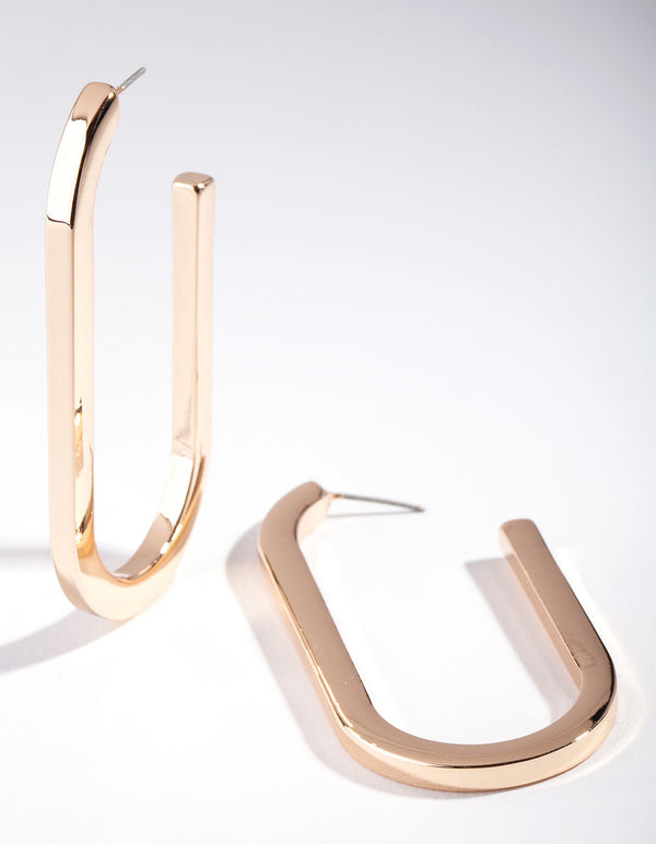 Gold Large Rounded Rectangle Hoop Earrings