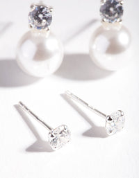 Sterling Silver Cubic Zirconia Pearl Stud Earring Pack - link has visual effect only