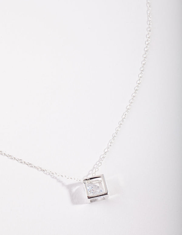 Sterling Silver Cubic Zirconia Cube Necklace