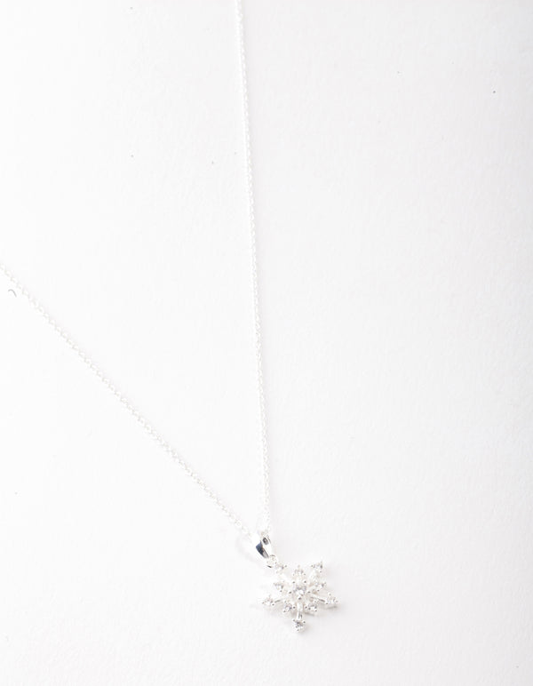 Sterling Silver Cubic Zirconia Snowflake Necklace