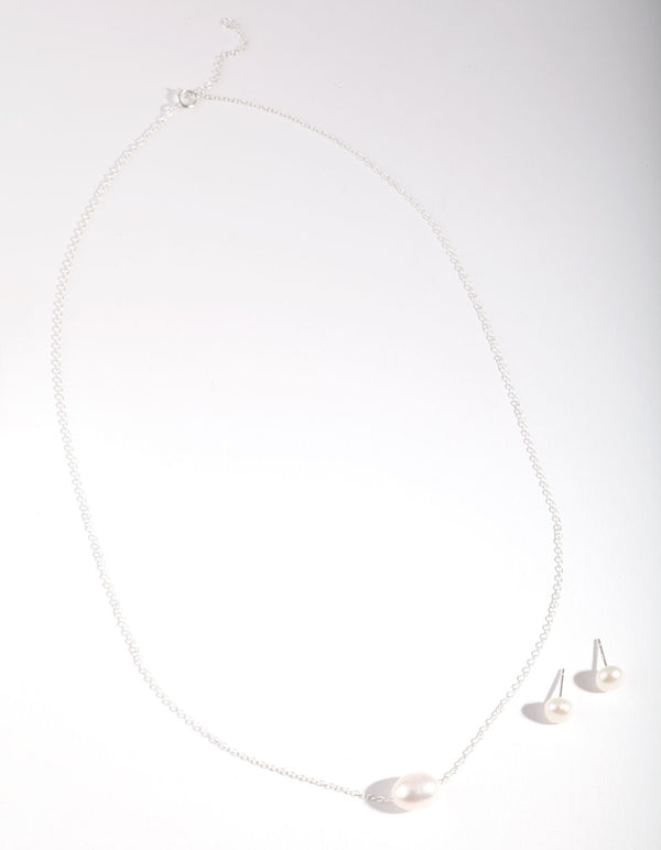 Sterling Silver Freshwater Pearl Necklace & Earrings Set