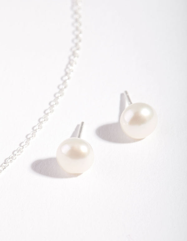 Sterling Silver Freshwater Pearl Necklace & Earrings Set