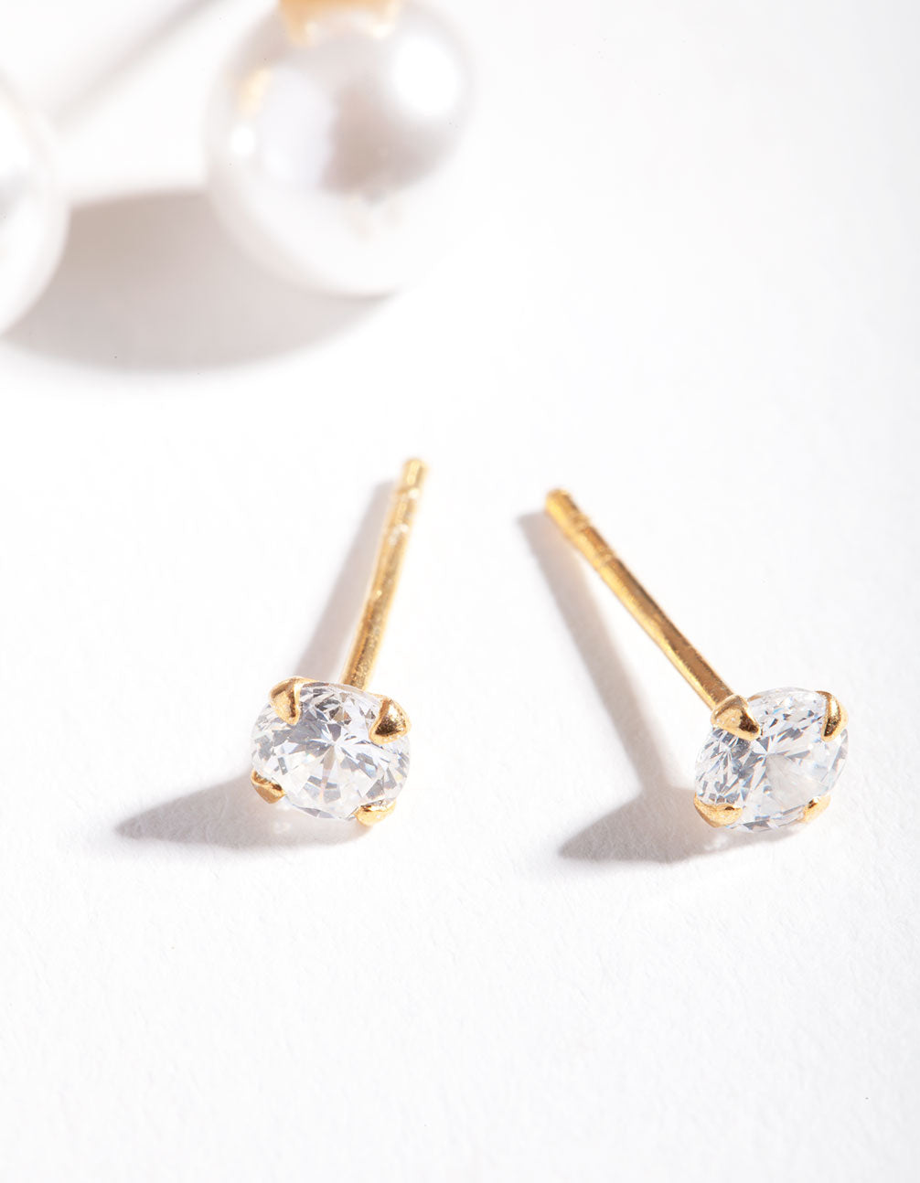 Gold Plated Sterling Silver Cubic Zirconia Pearl Stud Earring Pack