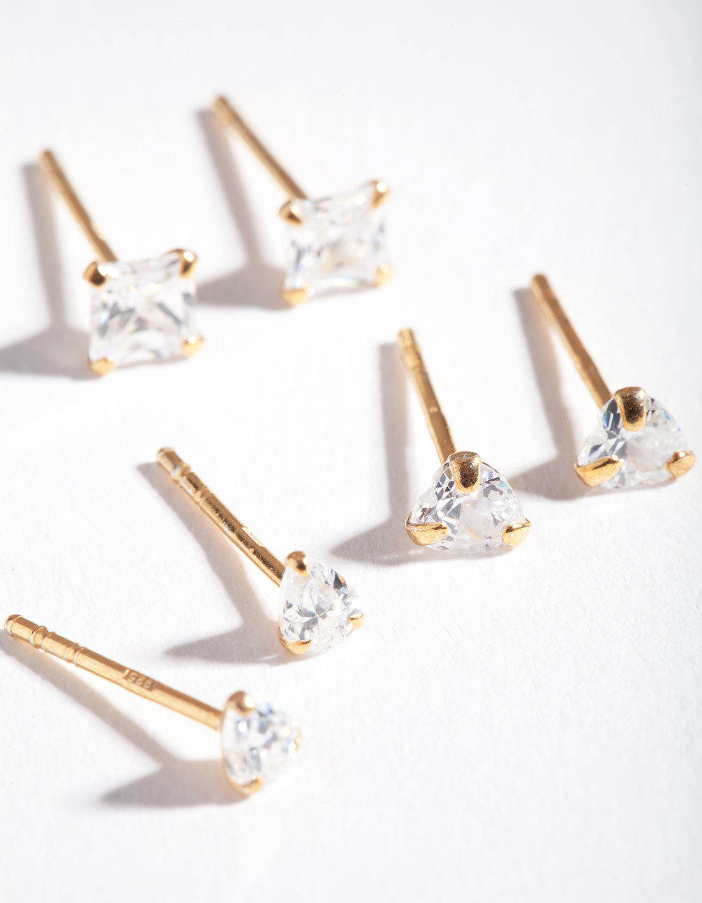 Gold Plated Sterling Silver Mix Cut Cubic Zirconia Stud Earring Pack