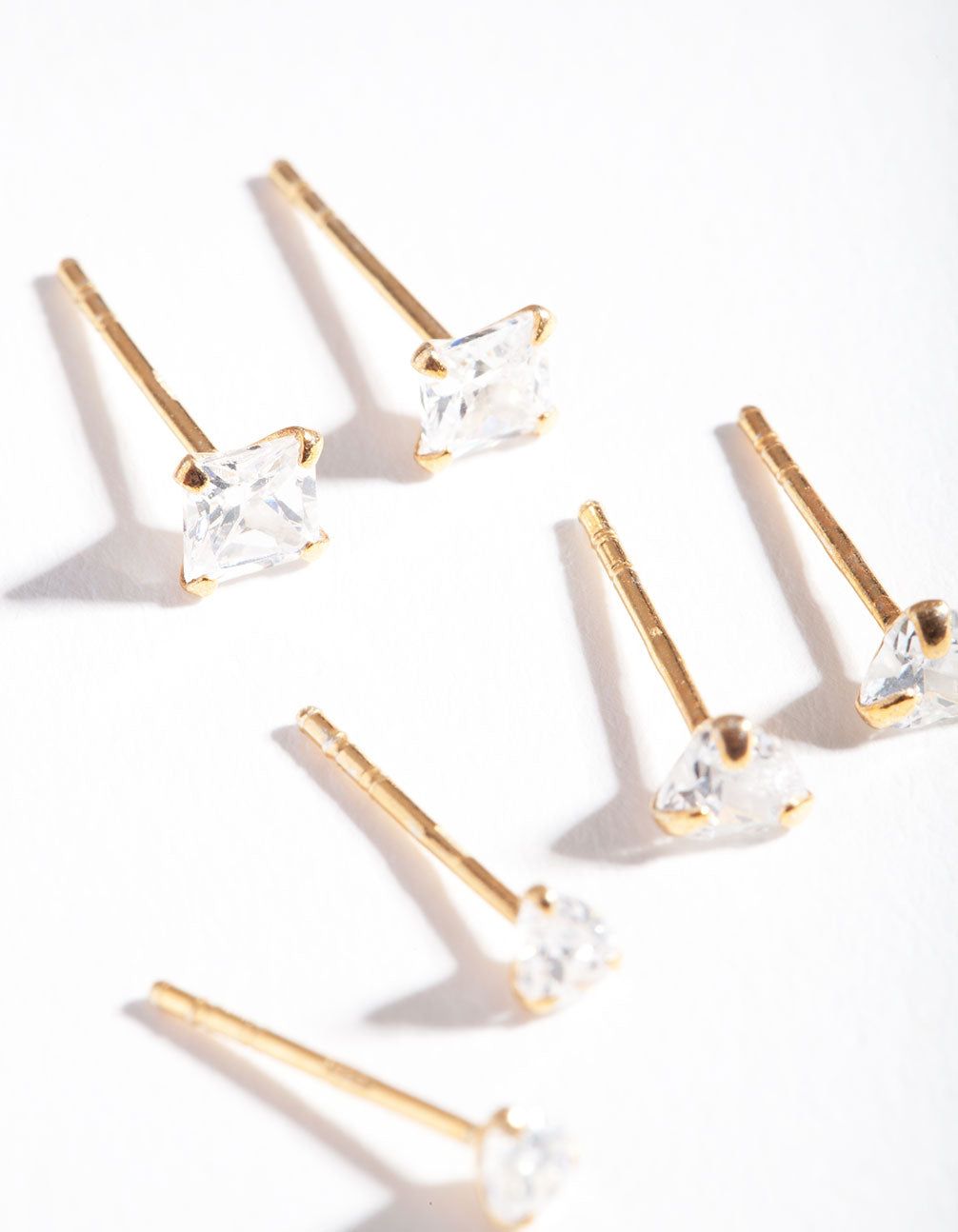 Gold Plated Sterling Silver Mix Cut Cubic Zirconia Stud Earring Pack