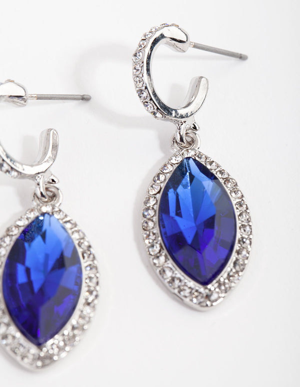 Silver Blue Navette Drop Earrings