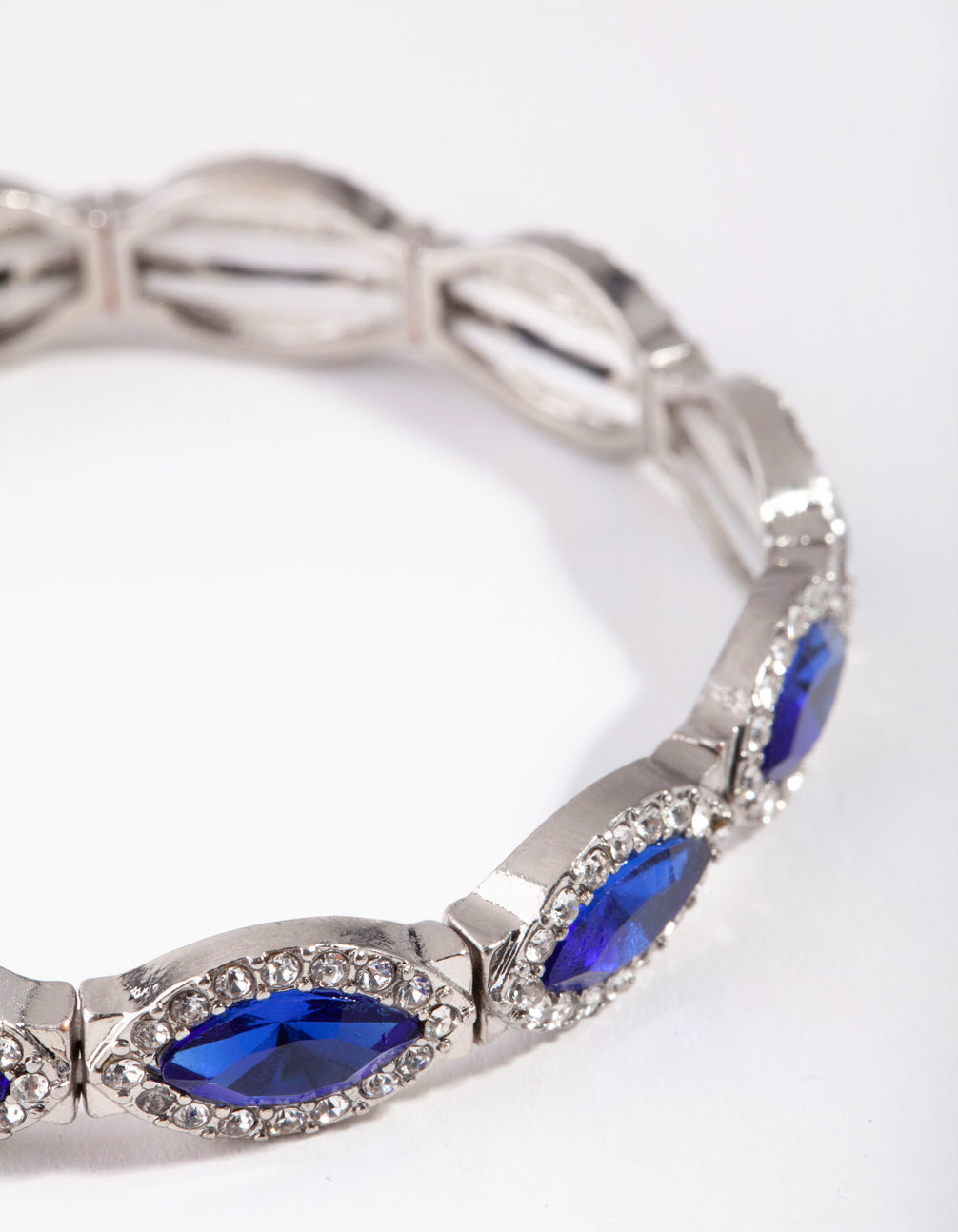 Silver Marquise Blue Diamante Stretch Bracelet