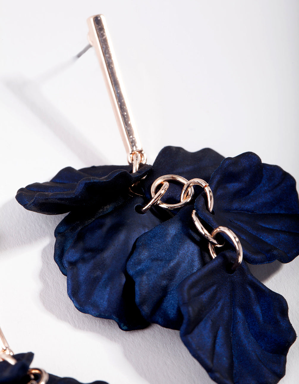Rose Gold Pearlised Blue Petal Drop Earrings