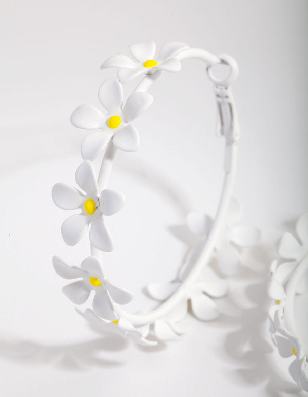 White Daisy Chain Hoop Earrings