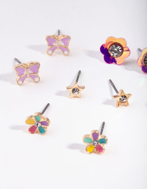 Kids Gold Flower Garden Stud Earring 6-Pack