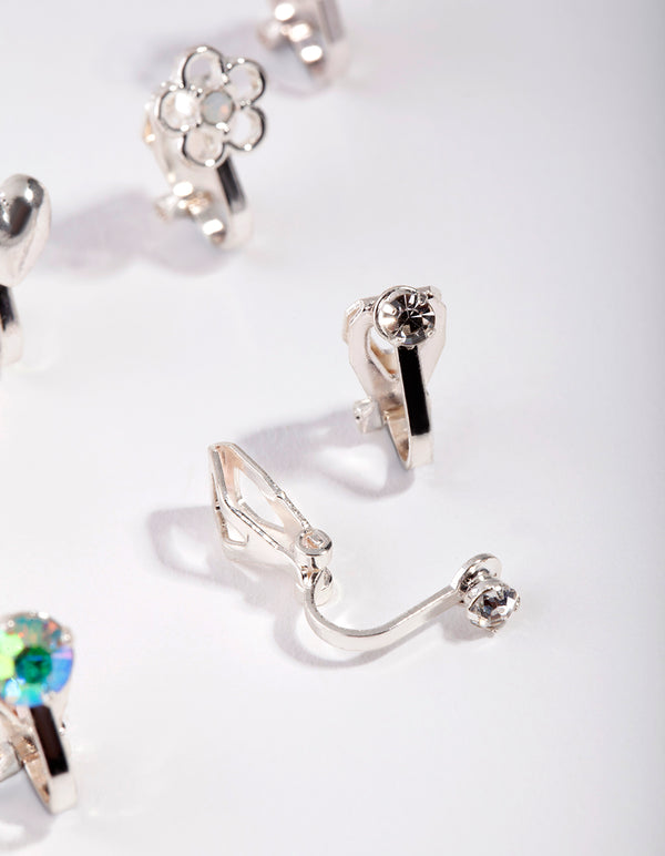 Kids Silver Butterfly Clip On Earring 5-Pack