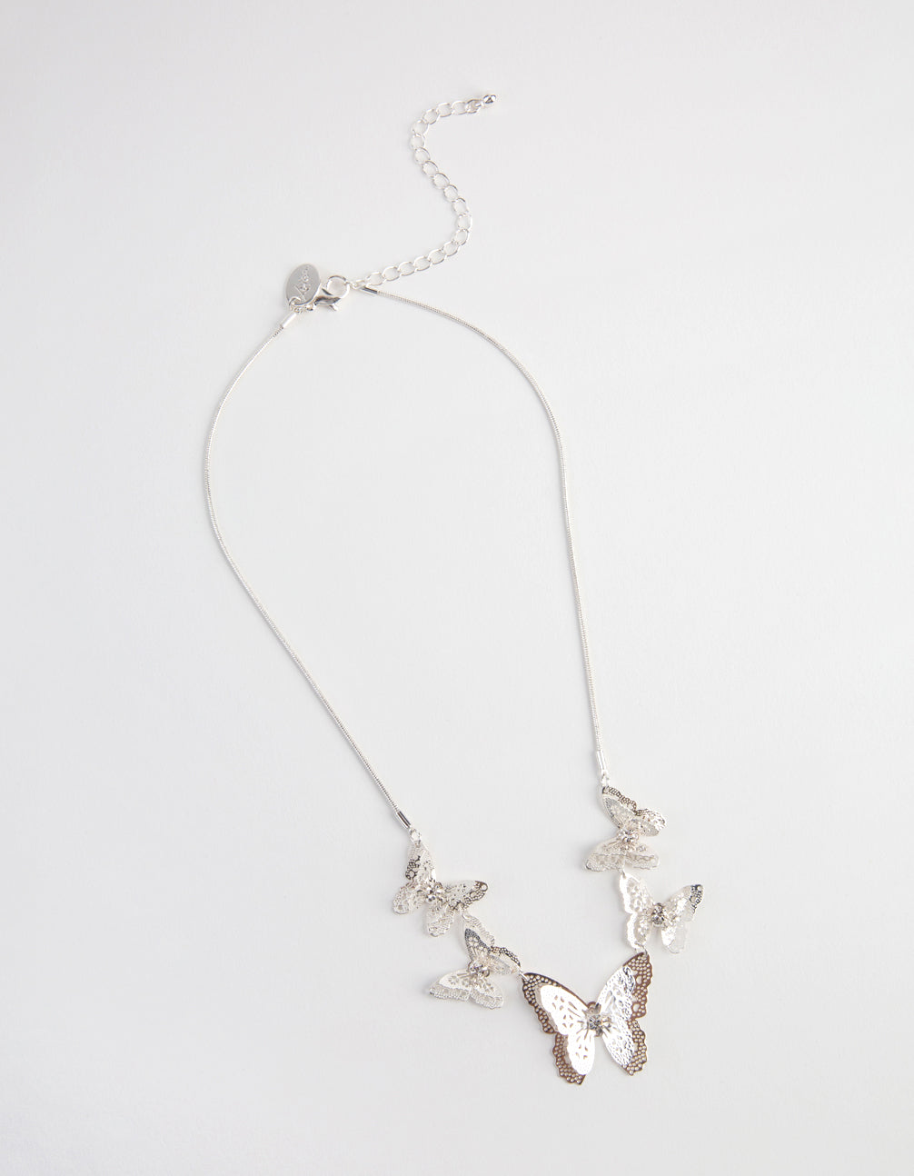 Kids Silver Diamante Stamp Butterfly Necklace