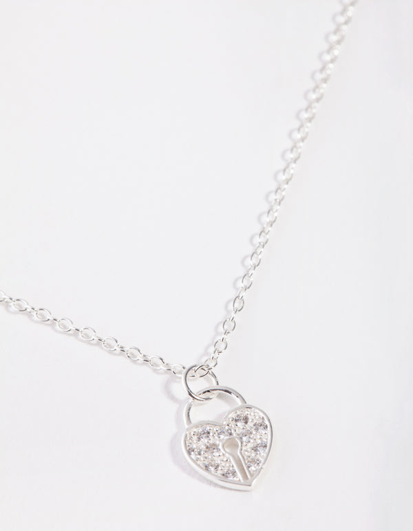 Kids Sterling Silver Heartlock 30cm Necklace