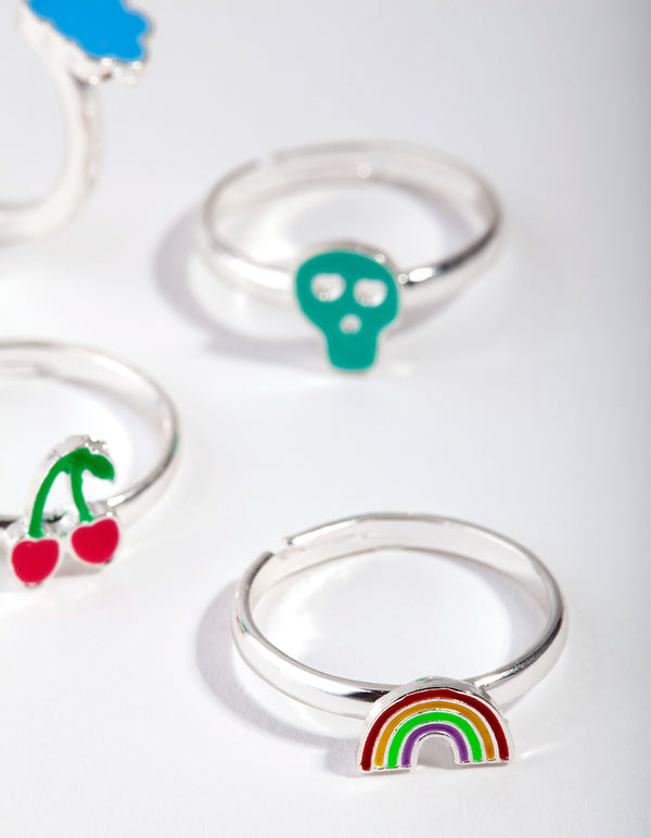 Kids Silver Sky & Skull Rainbow Ring 6-Pack