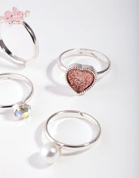 Kids Silver Pearly Heart 6-Pack Rings - link has visual effect only