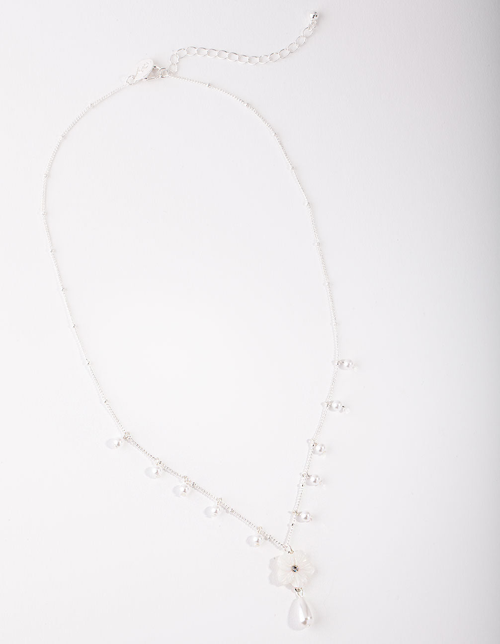 Silver Pearl Flower Chain Necklace