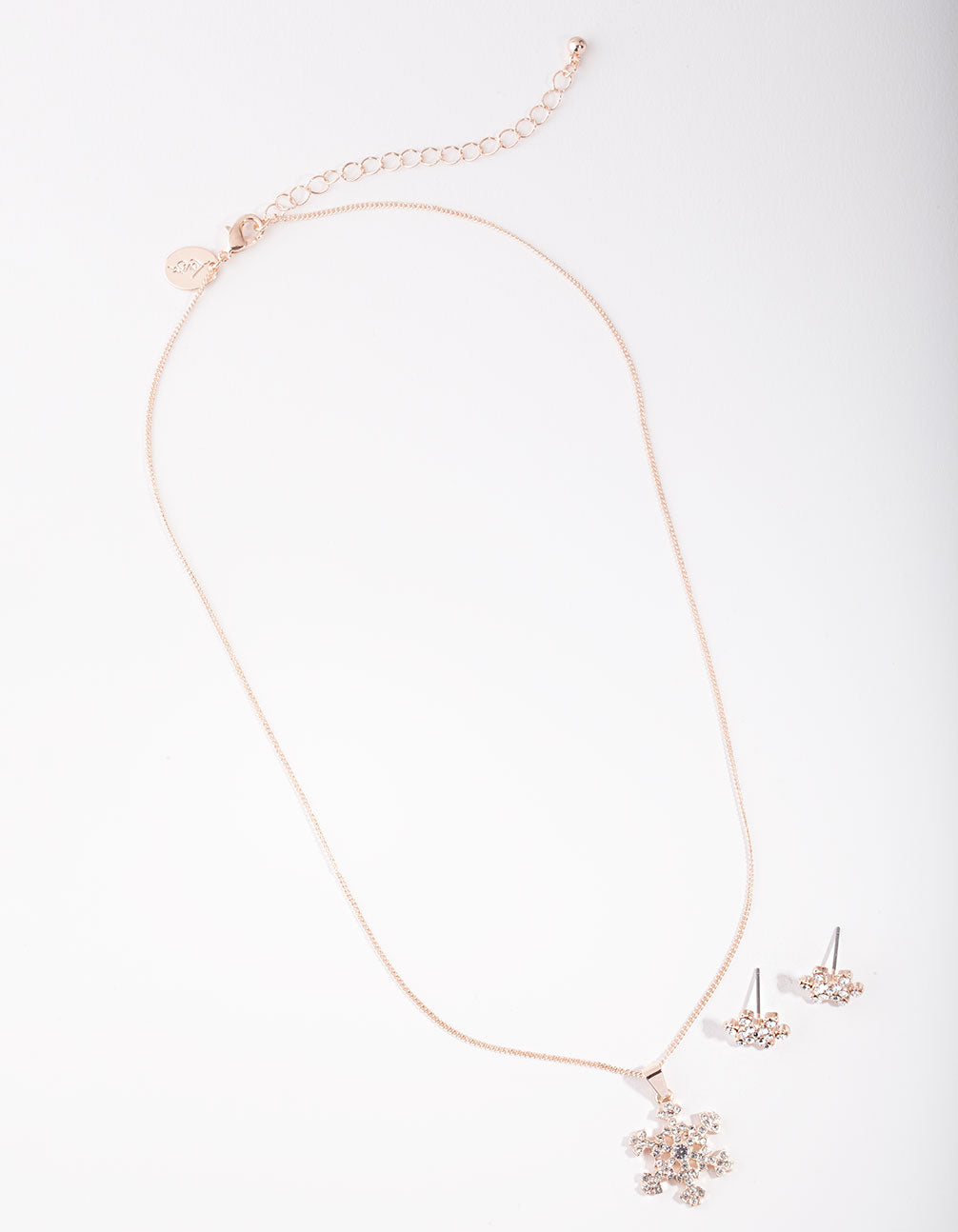 Rose Gold Diamante Snowflake Necklace & Earrings