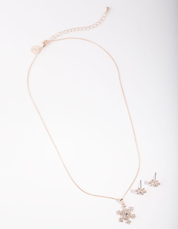 Rose Gold Diamante Snowflake Necklace & Earrings