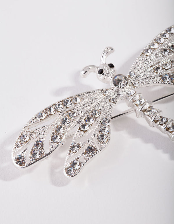 Silver Dragonfly Diamante Broach
