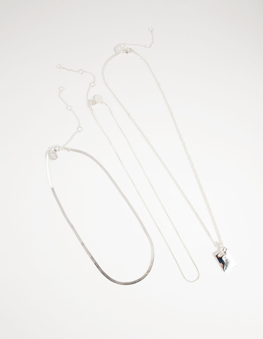 Silver Plated Multi-Row Square Pendant Necklace