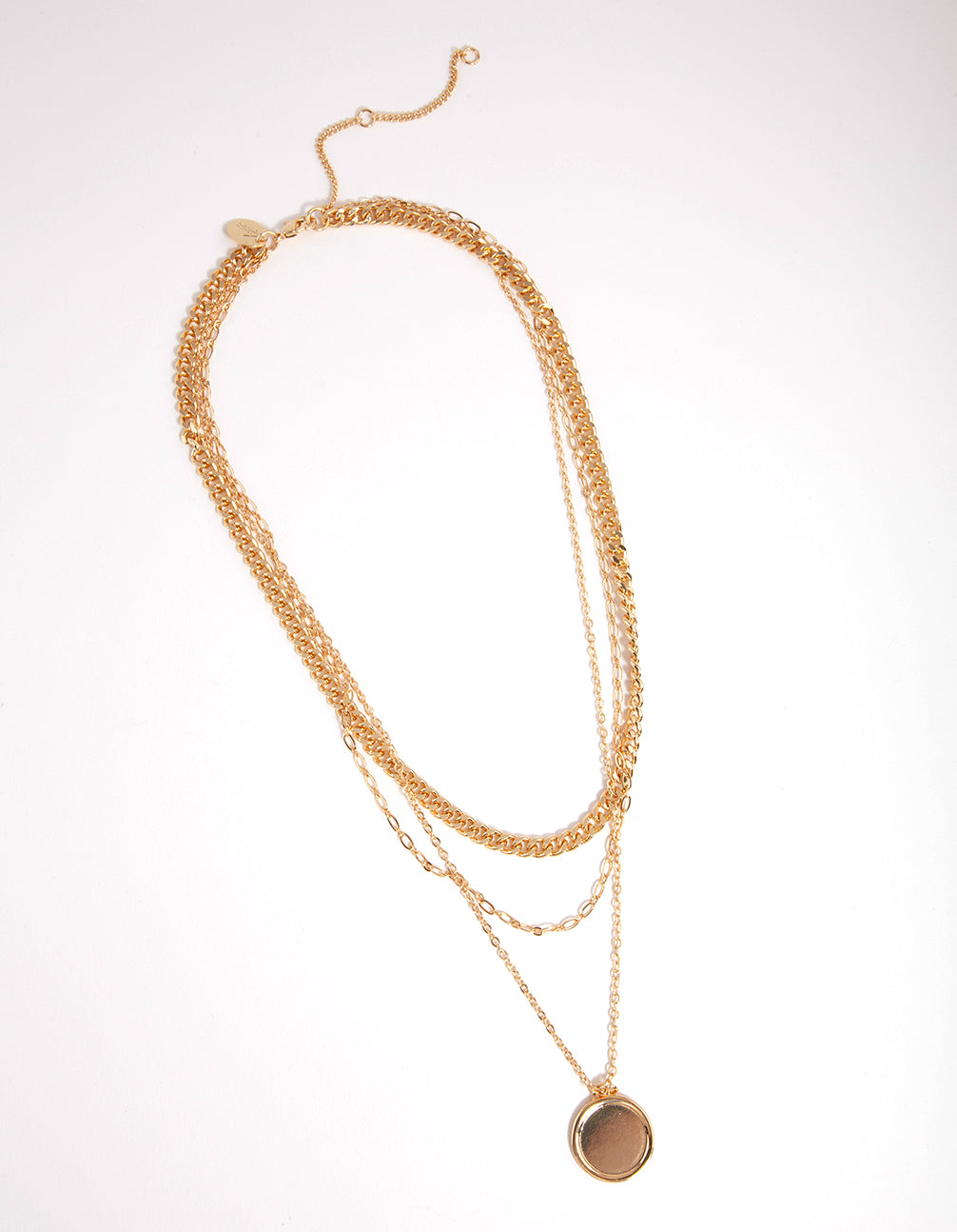 Gold Multi Chain Circle Pendant Necklace