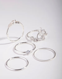 Silver Cubic Zirconia Flower 5-Pack Rings - link has visual effect only