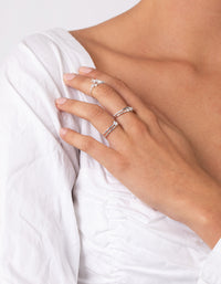 Silver Cubic Zirconia Flower 5-Pack Rings - link has visual effect only