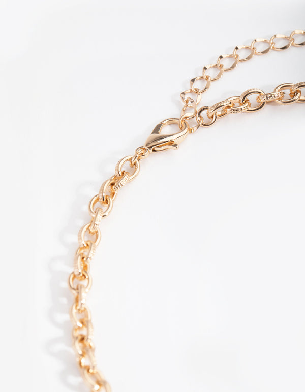 Gold Round Link Cluster Necklace
