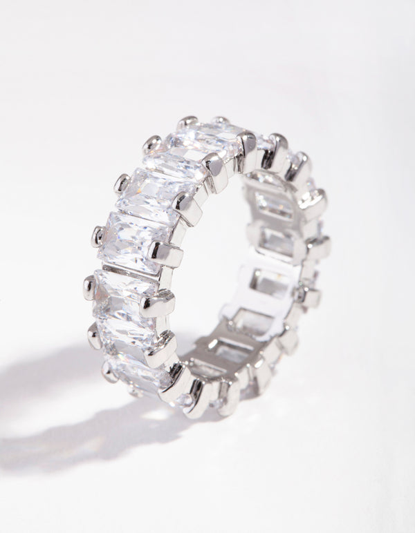 Silver Cubic Zirconia Rectangular Band Ring