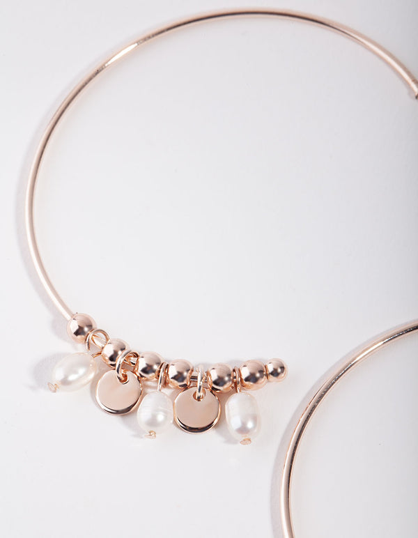 Rose Gold Pearl & Disc Drop Earrings