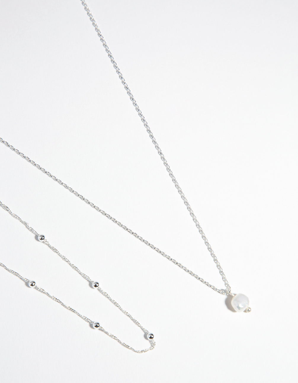 Silver Plated 2-Row Single Pearl Drop Necklace