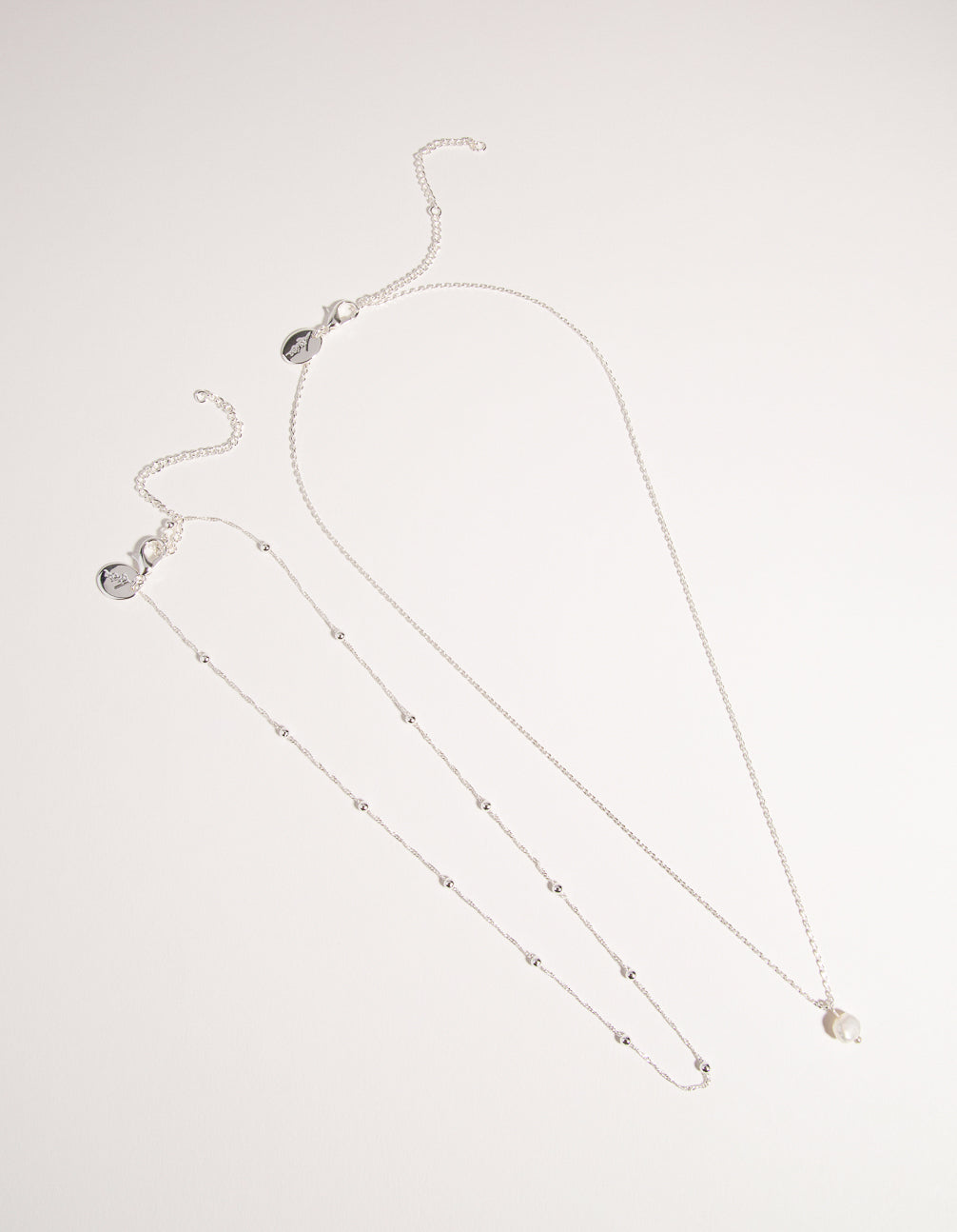 Silver Plated 2-Row Single Pearl Drop Necklace
