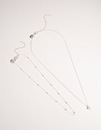 Silver Plated 2-Row Single Pearl Drop Necklace - link has visual effect only