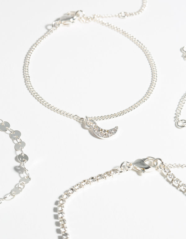 Silver 4-Pack Celestial Charm Bracelet