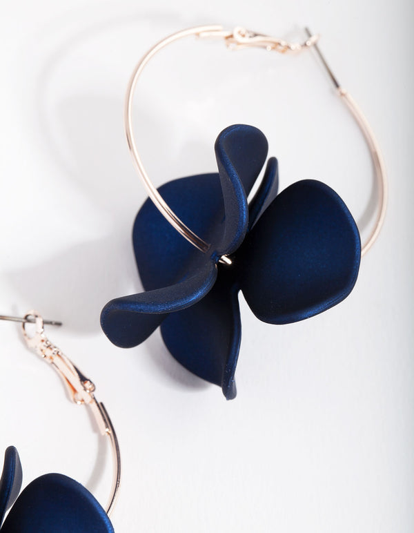 Rose Gold Midnight Pearlised Flower Hoop Earrings