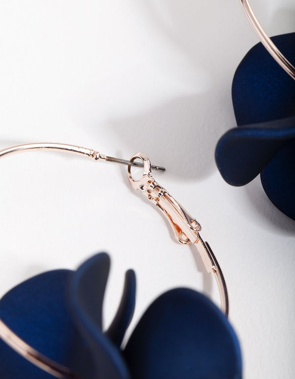 Rose Gold Midnight Pearlised Flower Hoop Earrings