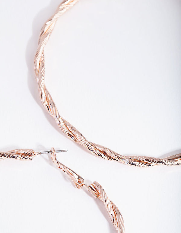 Rose Gold Double Twist Hoop Earrings