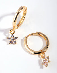 Gold Plated Sterling Silver Star Charm Huggie Earrings - link has visual effect only