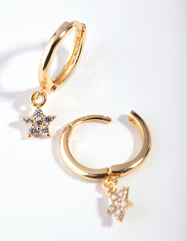 Gold Plated Sterling Silver Star Huggie Earrings