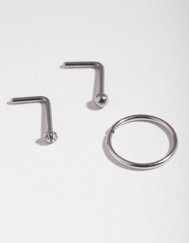 Surgical Steel Diamante Nose Ring Pack - Lovisa