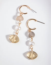 Gold Triple Bead Drop Earrings - link has visual effect only