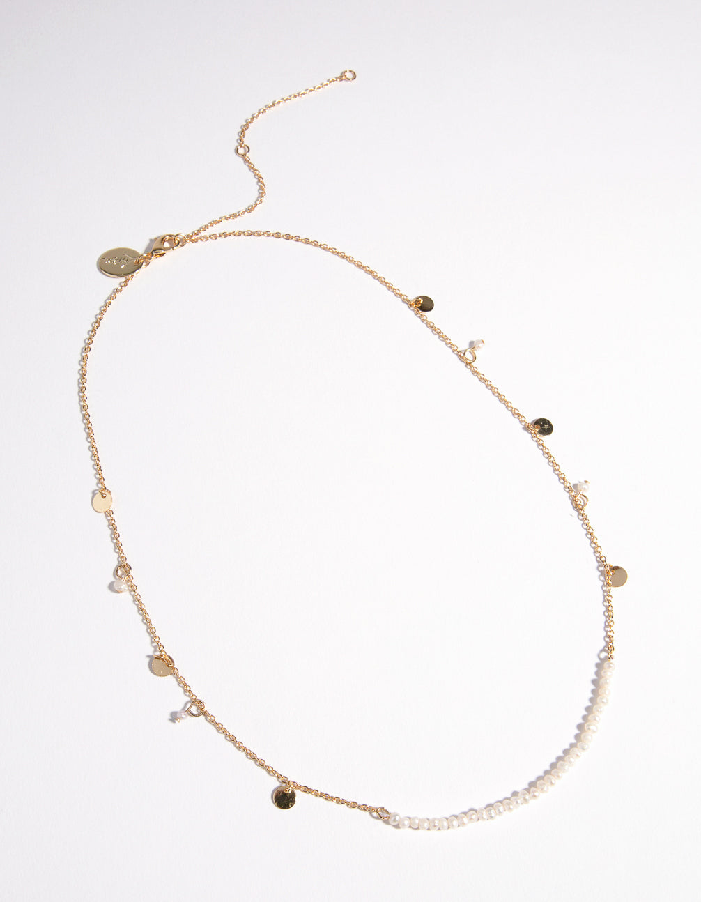 Gold Plated Pearl & Disc Necklace