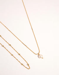 Gold Plated 2-Row Single Pearl Drop Necklace - link has visual effect only
